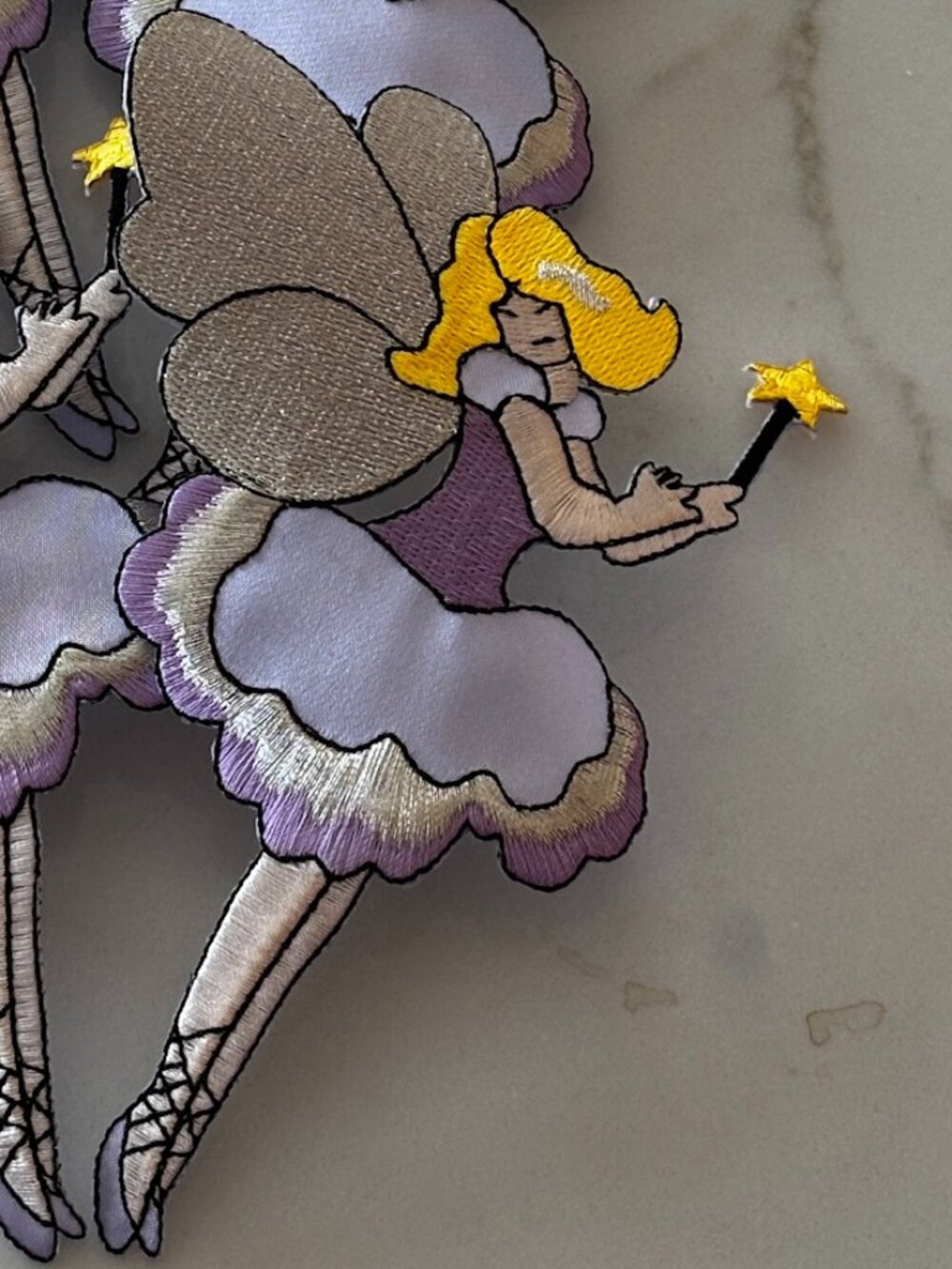 Lg 6” Vintage Fairy Patch Embroidered Blonde Fairy with Star Wand Appliqué